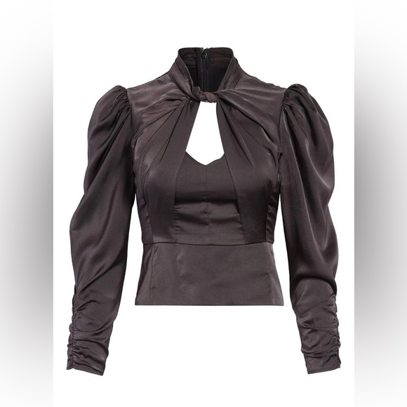 Astr Tops - ASTR the Label Black Twist Mock Neck Peplum Blouse with Cut-Out NWT